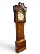 FRASER OF WREXHAM MAHOGANY & OAK LONGCASE CLOCK with painted arched dial, 8-day movement, pendulum