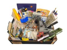 MODEL & KIT BUILDING ACCESSORIES, including tools and stickers, with small metal storage cabinet
