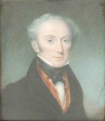 19TH CENTURY MINIATURIST watercolour on ivory - head and shoulder portrait of a gentleman, inscribed