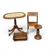 MAHOGANY & BERLIN BEADWORK PEDESTAL TABLE, 59 (h) x 57.5cms (w); turned mahogany stand, 35.5 (h) x