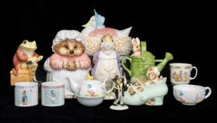 BEATRIX POTTER CERAMICS, including large Mrs. Tiggy-Winkle storage jar, Jemima Puddle-Duck on