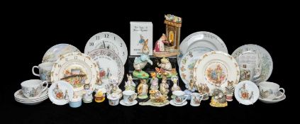 BEATRIX POTTER COLLECTABLE CERAMICS, including Beswick figurines, plates, wall clocks, cups and