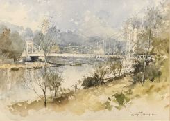 GEORGE THOMPSON (British, 20th century) watercolour - suspension footbridge over the Dee in Chester,