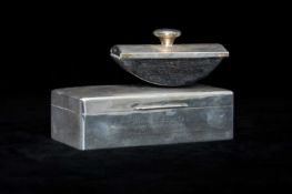 SILVER PRESENTATION CIGARETTE BOX, Walker & Hall, Sheffield 1938, cedar lined, 17.5 x 9cms; and a