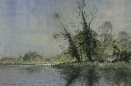 ‡ JAMES LONGUEVILLE (British, b. 1942) pastel drawing - 'Black Poplars', signed, dated, and titled
