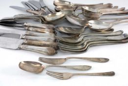 ASSORTED CUTLERY including two silver forks and a silver spoon, 3ozt gross; part canteen of plated