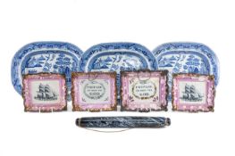 ASSORTED CERAMICS / GLASSWARE, including four Sunderland lustre plaques, religious / nautical; three