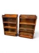 PAIR OF GLOBE-WERNICKE MAHOGANY THREE-TIER BOOKCASES with one having a drawer to the base, the other