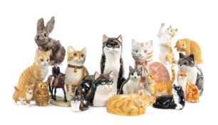 VARIOUS ANIMAL FIGURINES, including Rye Pottery seated cat, Border Fine Arts girl on pony group etc.
