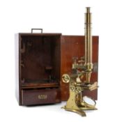 BAKER OF LONDON VICTORIAN LACQUERED BRASS COMPOUND MICROSCOPE, of large size, 56cms (h), in fitted