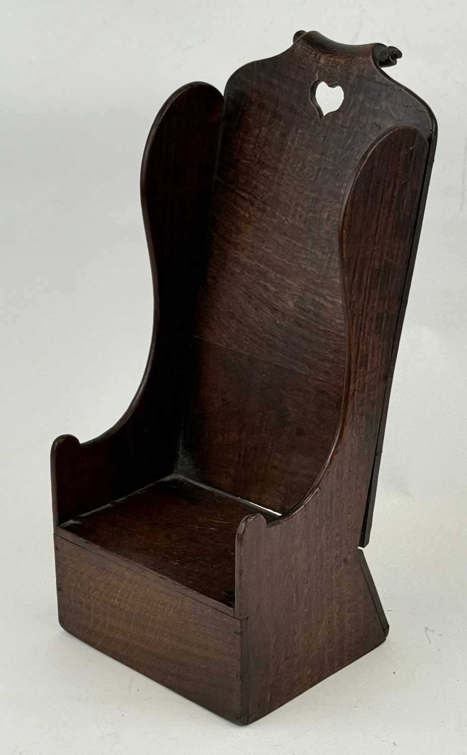 19TH CENTURY VERNACULAR OAK APPRENTICE PIECE in the form of a lambing chair, the top rail carved - Image 2 of 4