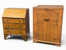 EDWARDIAN MAHOGANY & INLAID BUREAU, 98 (h) x 75 (w) x 43cms (d); and a walnut tallboy, fitted with