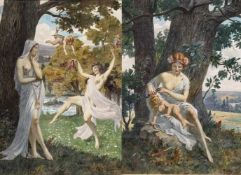EDMOND MALASSIS (French, 1874-1944) pair of watercolours - 'Exuberance and Temperance of Love,