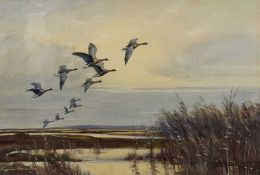 ‡ HARRY HUGHES RICHARDSON (British, 1882-1964) watercolour - entitled verso 'Pink Feet Geese