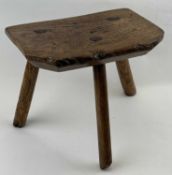 WELSH ASH & ELM MILKING STOOL having a rectangular slab seat with canted corners and chamfered