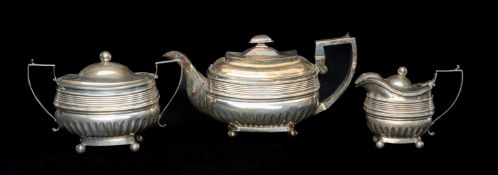 GEORGE III SILVER THREE-PIECE TEA SERVICE by Alice & George Burrows, London 1813, comprising