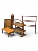 VICTORIAN MAHOGANY & CAST IRON FOLDING CLOTHES AIRER (missing a number of staves), 91cms; stained