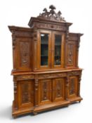 ATTRACTIVE ITALIAN CARVED WALNUT BREAKFRONT DISPLAY DRESSER circa1870, carved throughout with lion's