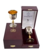 GARRARD & CO. TWO 'THE QUEEN'S BEASTS' SILVER & PARCEL GILT JUBILEE COMMEMORATIVE GOBLETS, limited