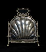 EDWARDIAN EPNS FOLDING SHELL FORM BISCUIT BOX with branch effect frame, interior with two pierced
