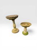 TWO RECONSTITUTED STONE PEDESTAL BIRD BATHS with tallest being 80cms (h) (2) Provenance: private