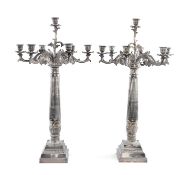 PAIR OF IMPRESSIVE SILVER-PLATED SEVEN-LIGHT CANDELABRUM, 76cms (h) Provenance: private collection