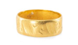22CT GOLD WEDDING BAND, with engraved decoration, size P, 6.8g Provenance: deceased estate Gwynedd