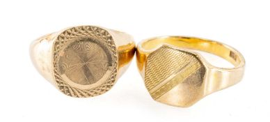 TWO 9CT GOLD SIGNET RINGS, engine turned, 9.8g gross in ring box (2) Provenance: private