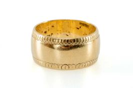 9CT GOLD WEDDING BAND, swirl border, ring size J, 5.0g Provenance: private collection Devon, by