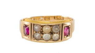 VICTORIAN 15CT GOLD, RUBY & SPLIT PEARL RING, size K, gross weight approx. 2.7g Provenance: