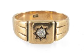9CT GOLD 'GYPSY' SET DIAMOND RING, the single stone measuring 0.1ct approx., ring size S, 5.2g