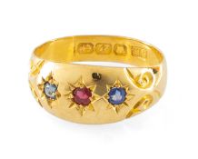 22CT GOLD SAPPHIRE & RUBY 'GYPSY' RING, ring size M, approx. wt. 3.5g Provenance: private collection