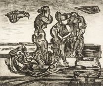 ‡ MERLYN EVANS (Welsh 1910-1973) etching - entitled 'Tragic Group', 55 x 66cms Auctioneer's Note: