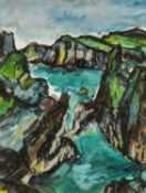 ‡ PETER PRENDERGAST (Welsh 1946-2007) watercolour - cove with green cliffs, 49 x 38cms Provenance: