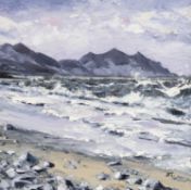 ‡ ALED PRICHARD-JONES (Welsh 1945-2025) oil on canvas - entitled verso 'Dinas Dinlle', signed and