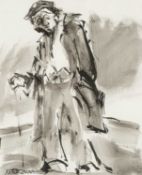 ‡ MIKE JONES (Welsh 1941-2022) ink & wash - 'Farmer', signed and titled verso on Attic Gallery