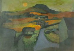 ‡ JOHN ELWYN (Welsh 1916-1997) mixed media - expansive landscape, possibly Fernhill, signed and