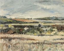 ‡ JOHN KNAPP-FISHER (British, lived, worked Wales 1931-2015) oil on board - landscape with
