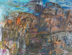 ‡ BERT ISAAC (Welsh 1923-2006) oil on board - entitled verso 'The Flight of the Bluebirds', signed