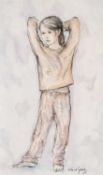 ‡ VALERIE GANZ (Welsh 1936-2015) mixed media - portrait of a standing child in pyjamas, signed, 49 x