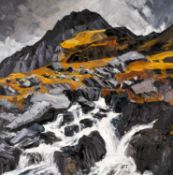 ‡ ALED PRICHARD-JONES (Welsh 1945-2025) oil on canvas - entitled verso 'Afon Idwal, Tryfan',