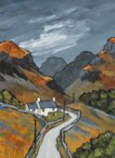‡ DAVID BARNES (British, worked Wales 1942-2021) oil on board - Eryri landscape with whitewashed