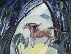 ‡ BRIGID WRIGHT (British, lived/worked Wales, 1939-2000) oil - entitled verso 'Horse at Midnight',