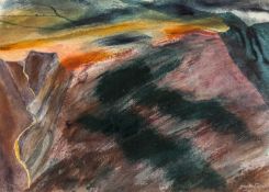 ‡ MARY LLOYD JONES (Welsh b. 1934) watercolour on torn paper - Ceredigion landscape near