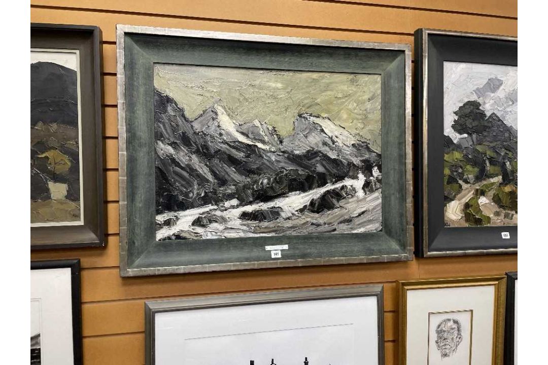 ‡ SIR KYFFIN WILLIAMS RA (Welsh, 1918-2006) oil on canvas - entitled 'The Moelwyns in Winter', - Image 9 of 30
