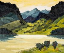 ‡ WYNNE JENKINS (Welsh 1937-2019) oil on canvas - entitled verso 'Yr Wyddfa O Llyn Nantlle' on