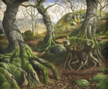 ‡ GERALD DEWSBURY (British, works Wales, b. 1957) oil on canvas - woodland, monogrammed lower right,
