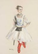 ‡ VALERIE GANZ (Welsh 1936-2015) mixed media on paper - portrait of a seated ballerina, signed, 71 x