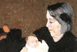 ‡ CHARLES BURTON (Welsh b. 1929) oil on canvas - entitled verso 'Grandmother Holds Baby for the