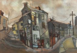 ‡ JOHN UZZELL EDWARDS (Welsh 1934-2014) gouache on board - South Wales Valleys street scene,